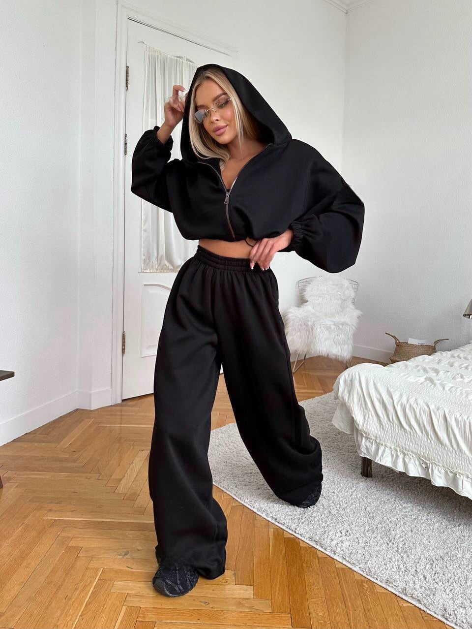 Oversize Fermuarlı Takım Siyah