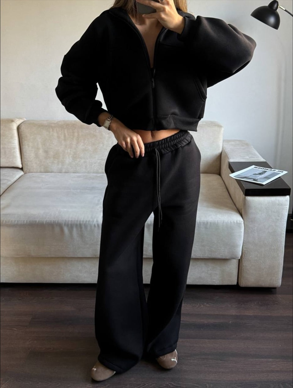 Oversize Fermuarlı Takım Siyah