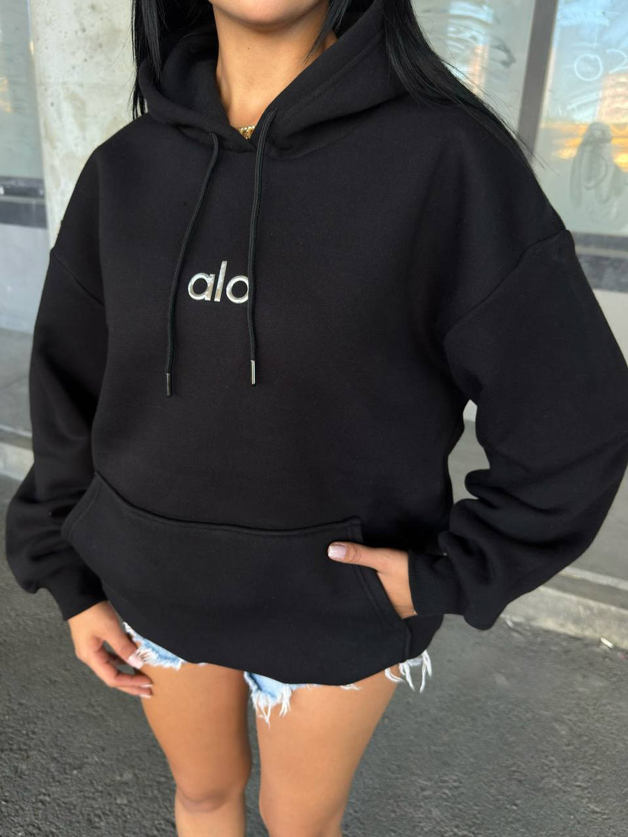 Alo Oversize Kapşonlu Sweatshirt Siyah
