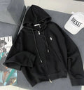 Oversize Polo Hoodie %100 Pamuk 3 İplik Siyah