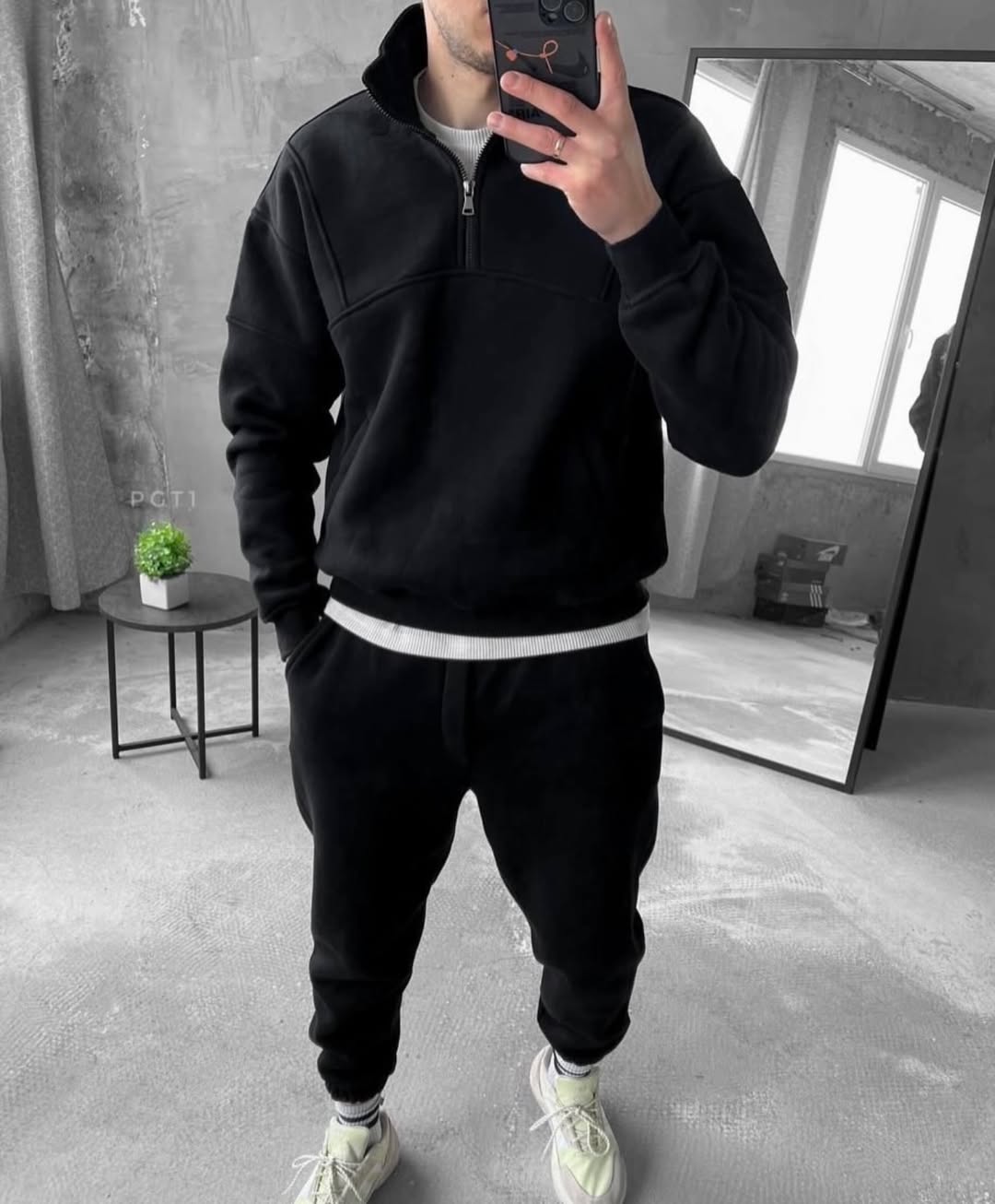 Yarım Fermuarlı Sweatshirt Jagger Pants Takım  3 İplik Şardonlu %100 Pamuk