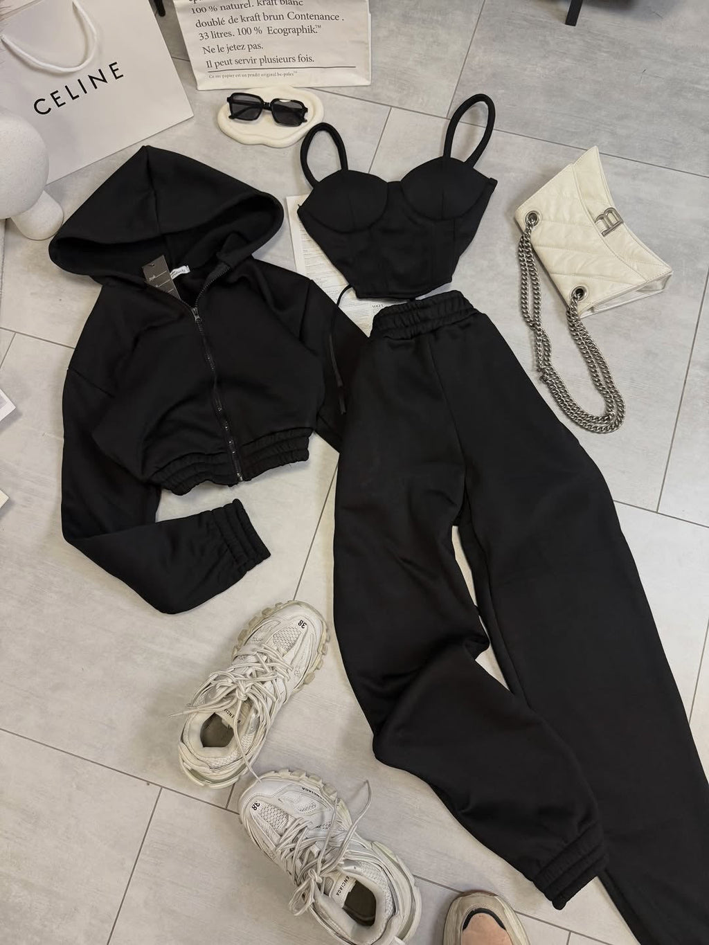 Oversize 3'lü Set Siyah Takım