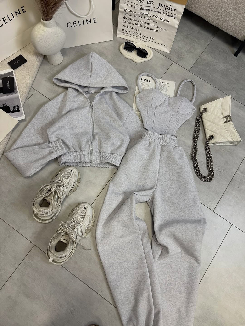 Oversize 3'lü Set Gri Takım