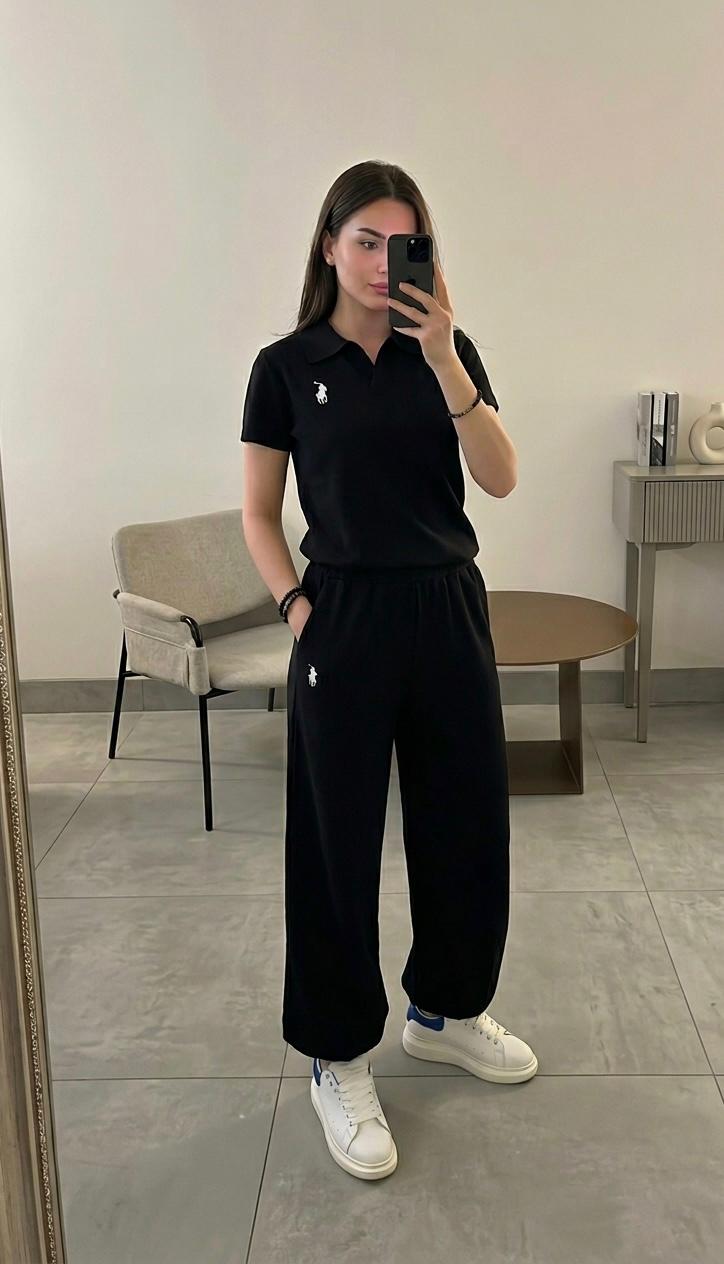 SİYAH POLO YAZLIK MODAL KUMAŞ TAKIM