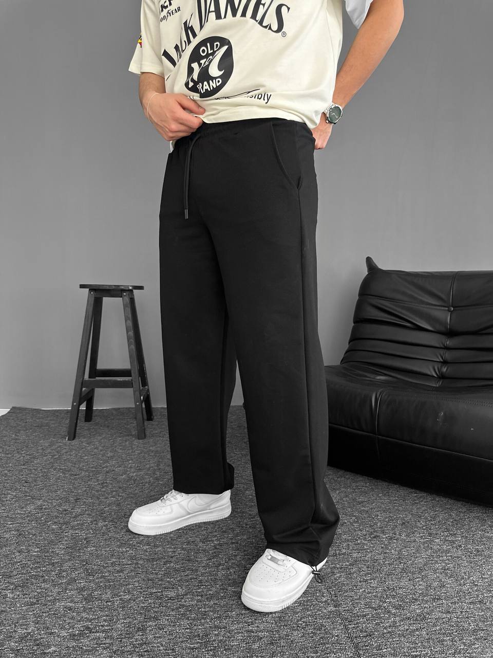 BinbirModa™ Erkek Siyah Wide Leg Oversize Rahat Kesim Eşofman Altı
