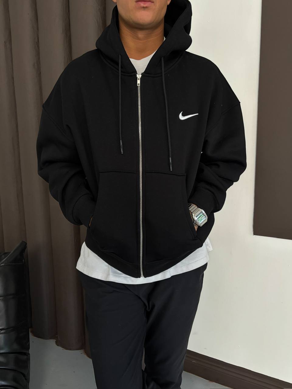 Nike Tik Oversize Fermuarlı Hırka Siyah