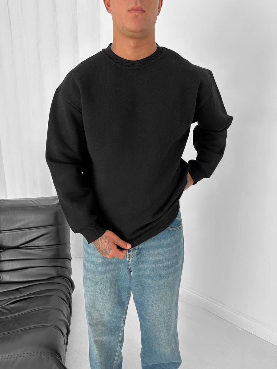 Bisiklet Yaka Sweatshirt 3 İplik Siyah