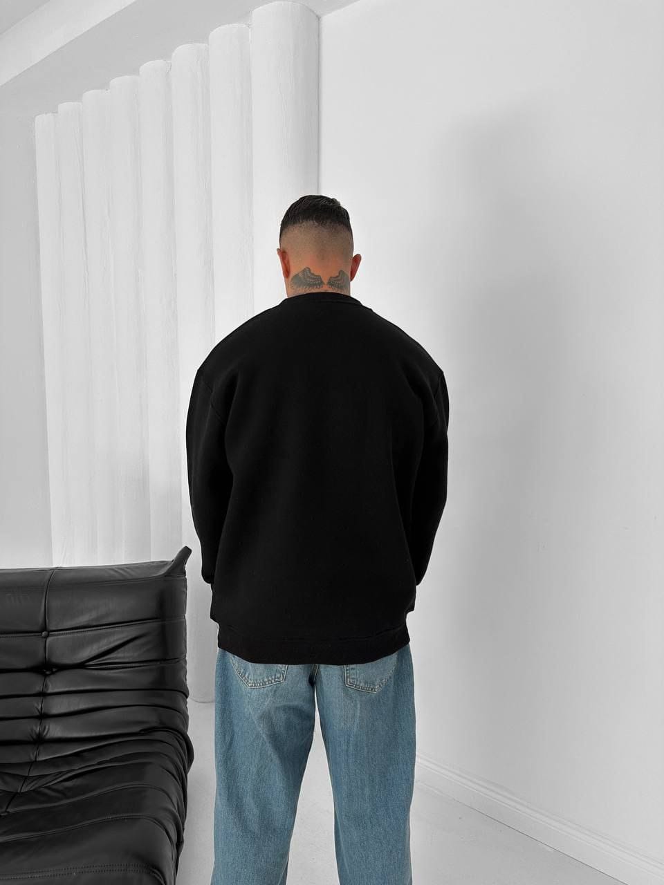 Bisiklet Yaka Sweatshirt 3 İplik Siyah
