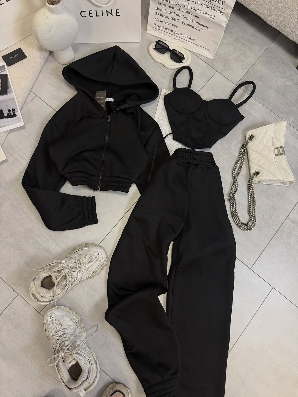 Oversize 3'lü Set Siyah Takım
