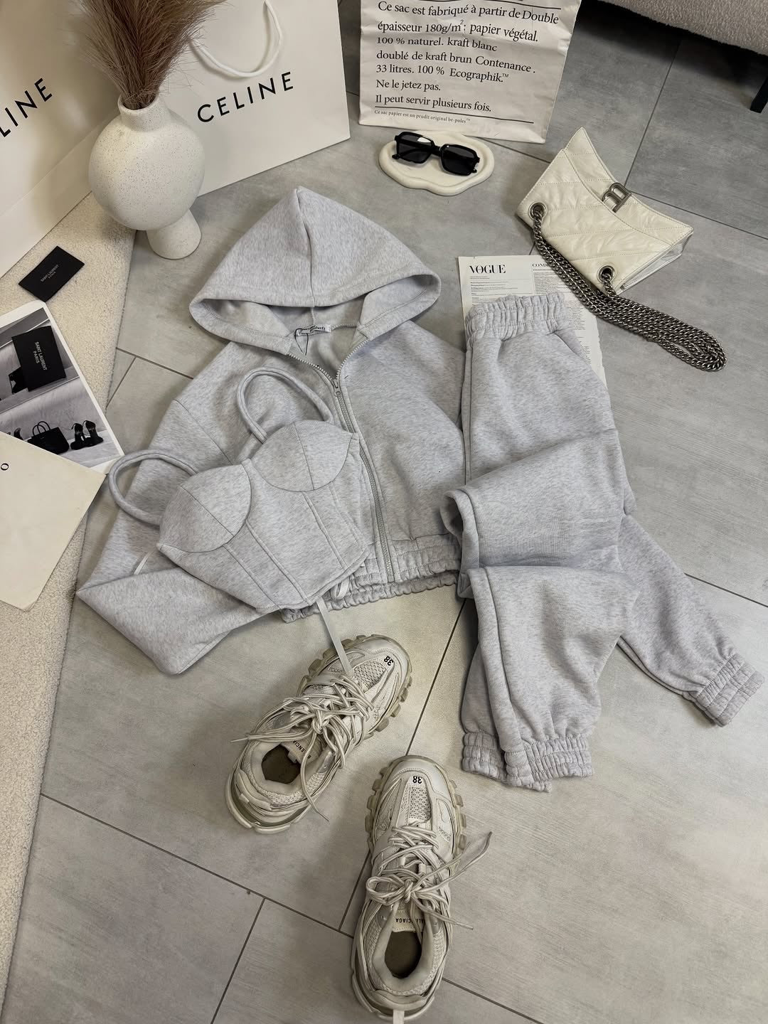 Oversize 3'lü Set Gri Takım