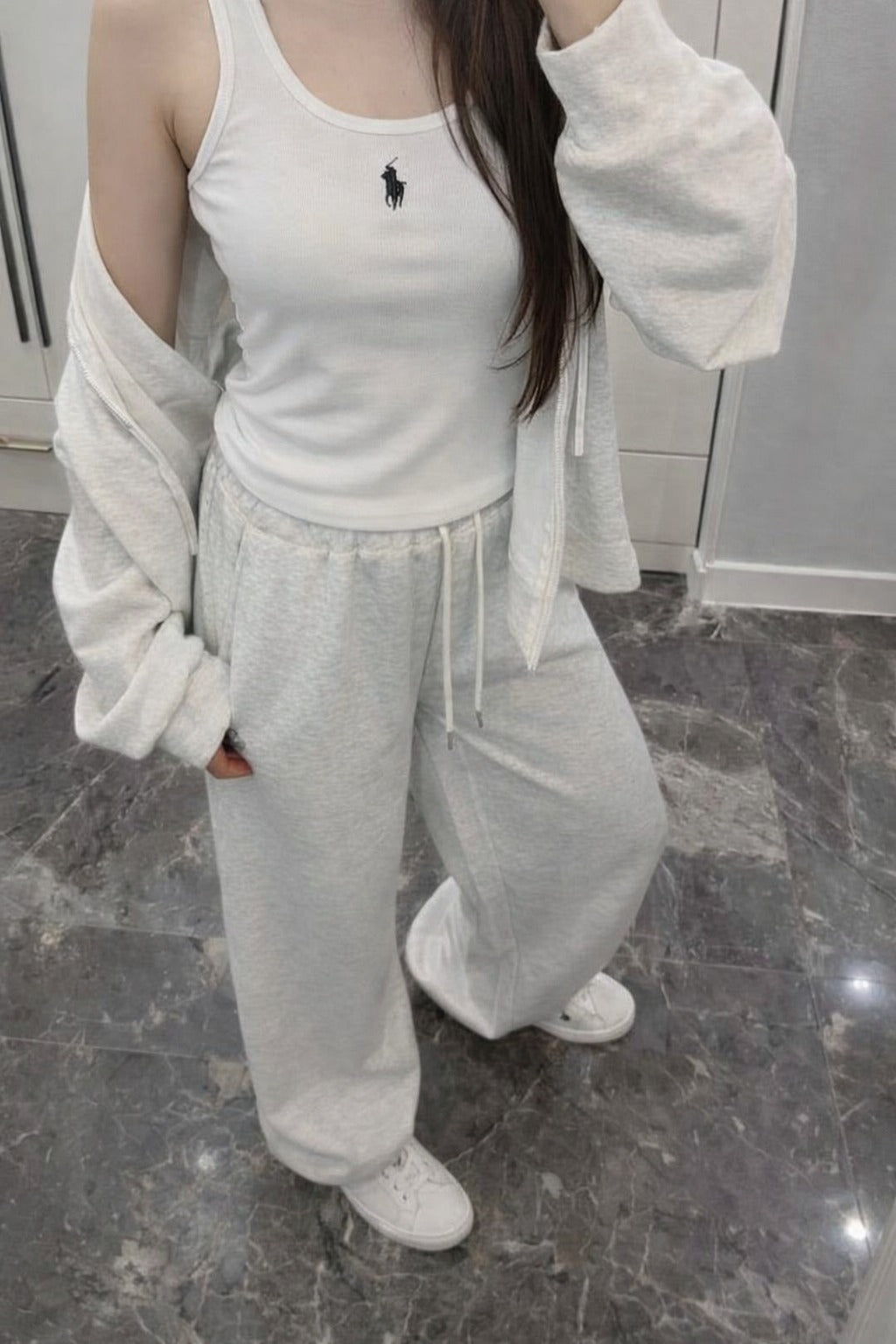 Polo 3'lü Set Takım Gri Mevsimlik Yazlık Kumaş
