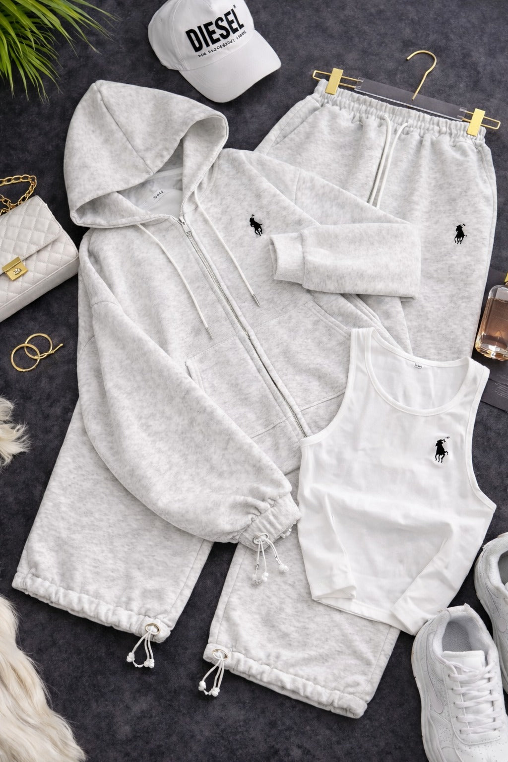 Polo 3'lü Set Takım Gri Mevsimlik Yazlık Kumaş
